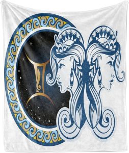 Ambesonne Zodiac Throw Blanket, Gemini Motif Women Future Celestial Information Cosmos Theme Constellation, Flannel Fleece Accent Piece Soft Couch Cover for Adults, 50" x 70", Multicolor - Gemini Blanket for men