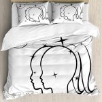 Ambesonne Zodiac Gemini Duvet Cover Set, Mystical Sign with Women Portrait Outlines with Stars Sisters of Zodiac, Decorative 3 Piece Bedding Set with 2 Pillow Shams, California King, Black and White - Gemini Blanket for men