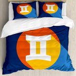 Ambesonne Zodiac Gemini Duvet Cover Set, Horoscope Sign with Colorful Graphic Design in a Circle on Blue Background, Decorative 3 Piece Bedding Set with 2 Pillow Shams, California King, Multicolor - Gemini Blanket for men