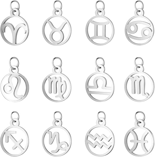 Stainless Steel 12 Constellations Charm Zodiac Sign Pendants Charms Golden Flat Round with Constellation Pendant for DIY Jewelry Craft Making - Aries Necklace for men