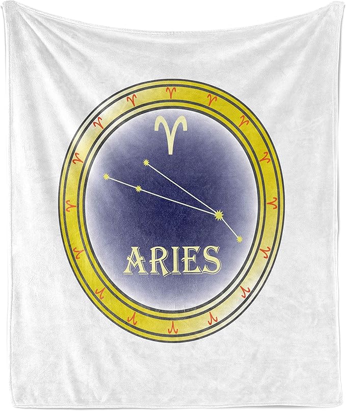 Ambesonne Zodiac Aries Throw Blanket, Astrology Sign in a Circle with The Horoscope Constellation, Flannel Fleece Accent Piece Soft Couch Cover for Adults, 70" x 90", Navy Blue Orange - Aries Blanket for men