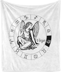 Ambesonne Virgo Throw Blanket, Black and White Zodiac Sign Horoscope Greek Culture Inspired Elements Mythological, Flannel Fleece Accent Piece Soft Couch Cover for Adults, 50" x 70", Black White - Virgo Blanket for men