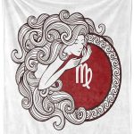 Ambesonne Virgo Throw Blanket, Vintage Horoscope Concept Fantasy Character Illustration with Round Sketchy Art, Flannel Fleece Accent Piece Soft Couch Cover for Adults, 50" x 70", White Brown Ruby - Virgo Blanket for men