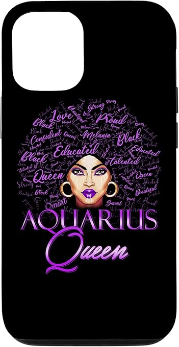 iPhone 12/12 Pro Aquarius Girl Womens Purple Afro Queen Black Zodiac Birthday Case - Aquarius Phone Case for men