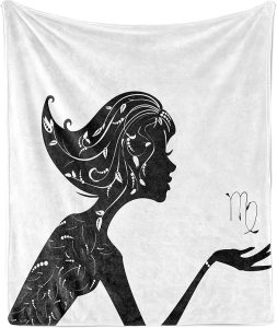 Ambesonne Zodiac Virgo Throw Blanket, Beauty of Horoscope Themed Leafy Ornamental Girl Fantasy Fashion, Flannel Fleece Accent Piece Soft Couch Cover for Adults, 50" x 70", Black and White - Virgo Blanket for men