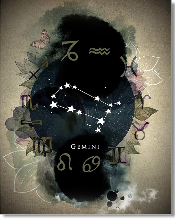 Gemini - Astrology Zodiac Wall Art Decor Print - 24x30-inch unframed canvas - Great gift for birthdays - Gemini Canvas for men