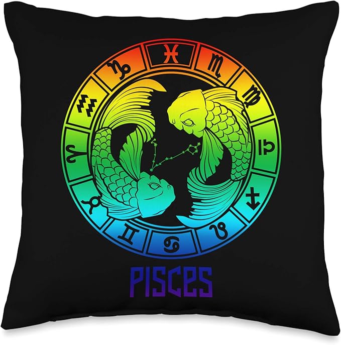 Pisces Zodiac Sign Symbol Stars February March Birthday Gift Throw Pillow - Pisces Pillow for men
