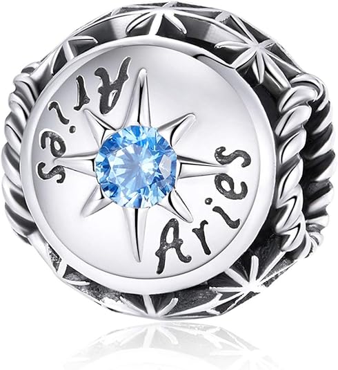 Constellation Charm 925 Sterling Silver Birthstone Anniversary Love Letter Family Christmas DIY Lucky Charm for Pandora Charm Bracelet - Aries Bracelet for men