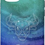 iPhone 12/12 Pro Aqua Teal & Purple Space Galaxy Star Bull Horn Zodiac Taurus Case - Taurus Phone Case for men