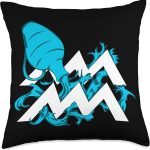 Aquarius Sign Vintage Water Bearer Zodiac Symbol Gift Throw Pillow - Aquarius Pillow for men