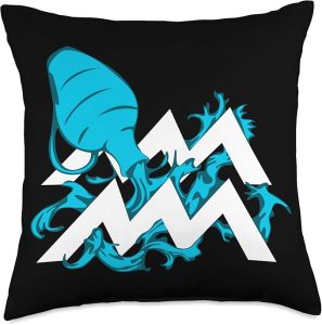 Aquarius Sign Vintage Water Bearer Zodiac Symbol Gift Throw Pillow - Aquarius Pillow for men