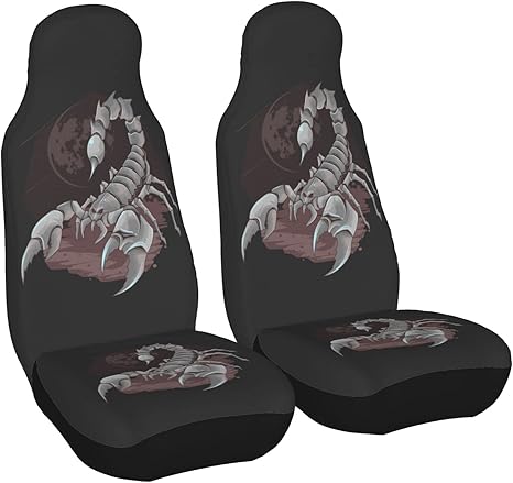 Delerain Car Seat Covers 2pcs, Scorpion Universal Front Car Seats Vehicle Enterior Protector Suitable Fits Most Car Auto SUV Sedan Truck - Scorpio Car Seat Cover for men