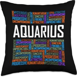 Aquarius Zodiac Traits Horoscope Astrology Sign Gift Words Throw Pillow - Aquarius Pillow for men