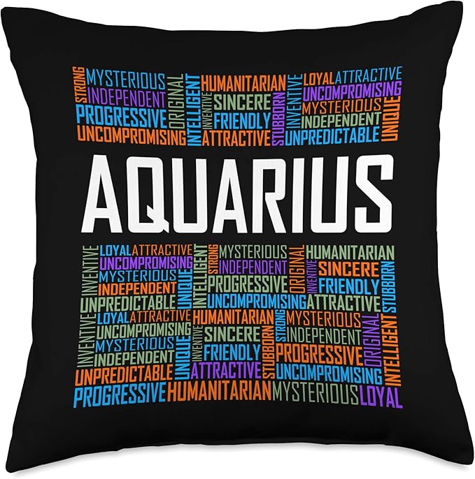 Aquarius Zodiac Traits Horoscope Astrology Sign Gift Words Throw Pillow - Aquarius Pillow for men