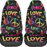 KiuLoam Rainbow Peace Love Sign Gesture Car Seat Covers, Front Vehicle Seat Protector Car Mat Covers, Universal Fit for Vehicle Sedan SUV and Truck Automotive Interior, 2 Pcs - Aquarius Car Seat Cover for men