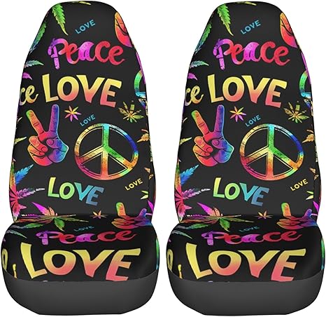 KiuLoam Rainbow Peace Love Sign Gesture Car Seat Covers, Front Vehicle Seat Protector Car Mat Covers, Universal Fit for Vehicle Sedan SUV and Truck Automotive Interior, 2 Pcs - Aquarius Car Seat Cover for men