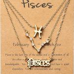 PANTIDE 3Pcs Constellation Zodiac Layer Necklaces for Women Girls, Retro 14K Gold Plated 12 Constellation Pendant Necklace Exquisite Letter Horoscope Old English Zodiac Sign Jewelry Birthday Gift - Pisces Car Accessories for men