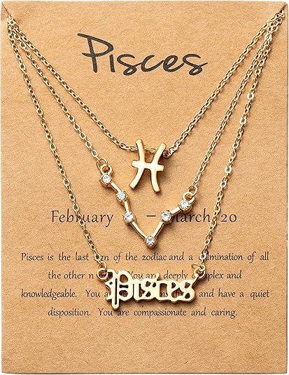 PANTIDE 3Pcs Constellation Zodiac Layer Necklaces for Women Girls, Retro 14K Gold Plated 12 Constellation Pendant Necklace Exquisite Letter Horoscope Old English Zodiac Sign Jewelry Birthday Gift - Pisces Car Accessories for men