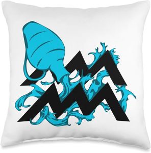 Aquarius Sign Vintage Water Bearer Zodiac Symbol Gift Throw Pillow - Aquarius Pillow for men