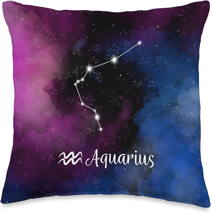 Aquarius Astrology Symbol and Constellation with Nebula Throw Pillow - Aquarius Pillow for men