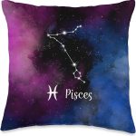 Pisces Astrology Symbol and Constellation with Nebula Throw Pillow - Pisces Pillow for men