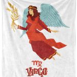 Ambesonne Virgo Throw Blanket, Astrological Zodiac Sign with Woman with Wings and Dress Horoscope, Flannel Fleece Accent Piece Soft Couch Cover for Adults, 50" x 60", Vermilion Seafoam Orange - Virgo Blanket for men