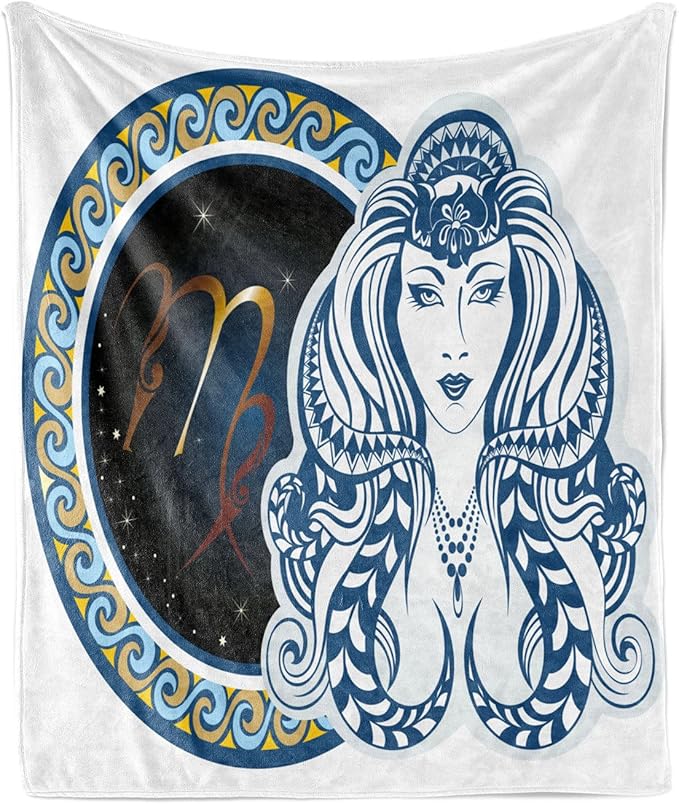 Lunarable Zodiac Throw Blanket, Horoscope Virgo Sign Image with a Female Portrait Material World Theme, Flannel Fleece Accent Piece Soft Couch Cover for Adults, 50" x 60", Multicolor - Virgo Blanket for men