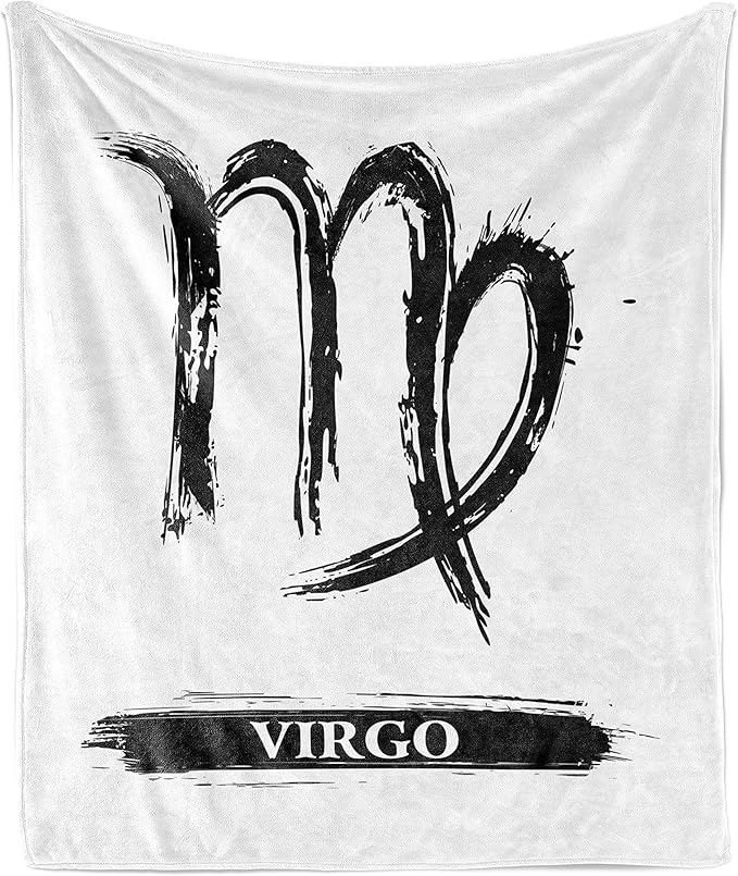 Ambesonne Virgo Throw Blanket, Virgo Sign with Black and White Monochrome Design Zodiac Constellation Print, Flannel Fleece Accent Piece Soft Couch Cover for Adults, 50" x 60", Black White - Virgo Blanket for men