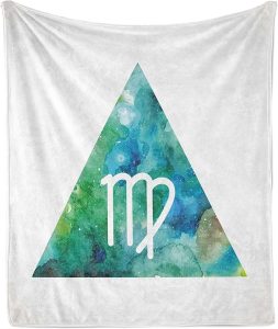 Ambesonne Virgo Throw Blanket, Virgo Watercolor Abstract Triangle Background Culture Inspiration, Flannel Fleece Accent Piece Soft Couch Cover for Adults, 50" x 60", Sea Green Blue White - Virgo Blanket for men