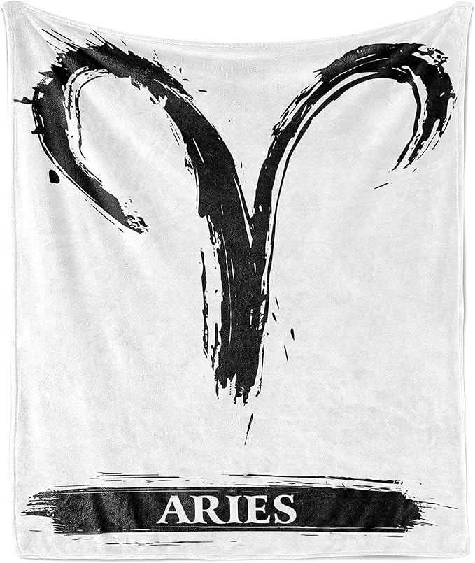 Ambesonne Astrology Throw Blanket, Aries Astrology Sign with Grunge Illustration Elements Character Venus, Flannel Fleece Accent Piece Soft Couch Cover for Adults, 60" x 80", White Black - Aries Blanket for men