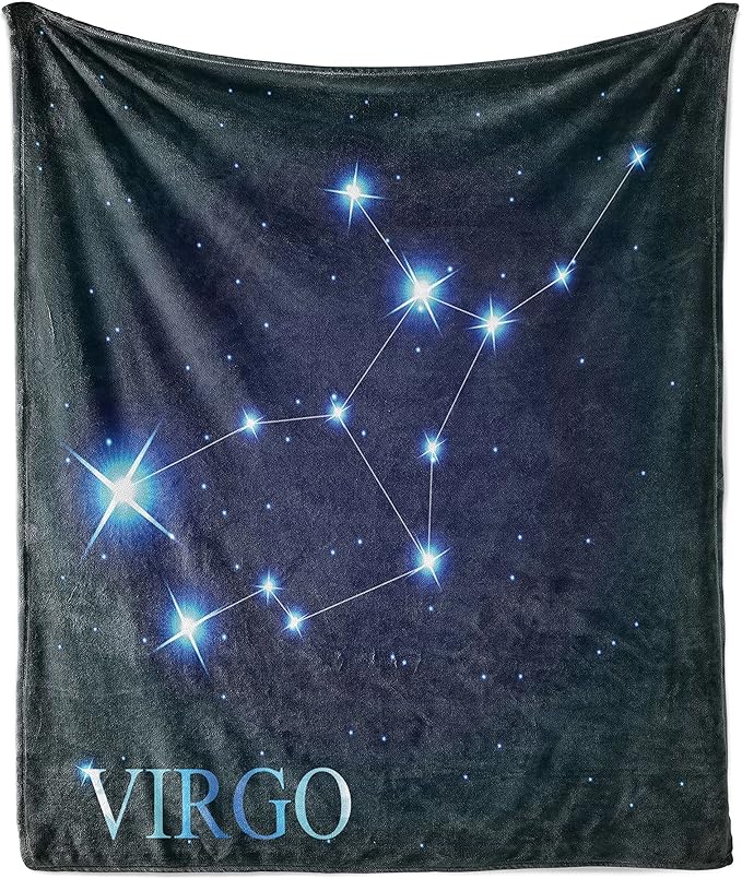 Ambesonne Virgo Throw Blanket, Virgo Constellation Alignment of Stars Universe Themed Galactic Illustration, Flannel Fleece Accent Piece Soft Couch Cover for Adults, 50" x 60", Indigo Blue White - Virgo Blanket for men