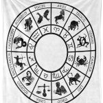 Lunarable Zodiac Throw Blanket, Monochromatic Design Horoscope Wheel with Names and Signs Leo Gemini Cancer, Flannel Fleece Accent Piece Soft Couch Cover for Adults, 50" x 60", Black White - Gemini Blanket for men
