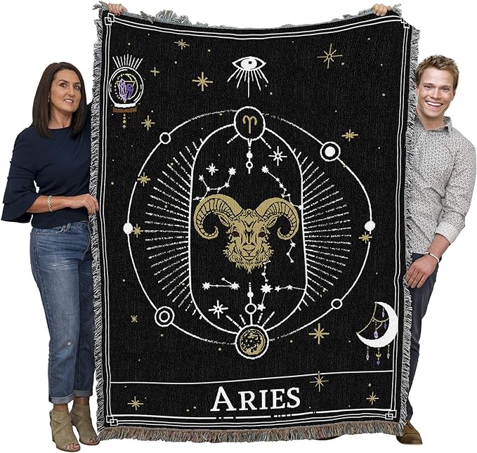 Pure Country Weavers Zodiac - Aries Tarot Card Blanket - Gift Cotton Tapestry Throw - Made in The USA - 72" x 54" - Aries Blanket for men