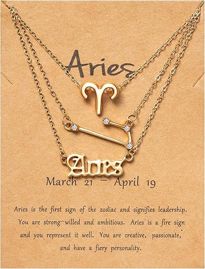 PANTIDE 3Pcs Constellation Zodiac Layer Necklaces for Women Girls, Retro 14K Gold Plated 12 Constellation Pendant Necklace Exquisite Letter Horoscope Old English Zodiac Sign Jewelry Birthday Gift - Aries for men