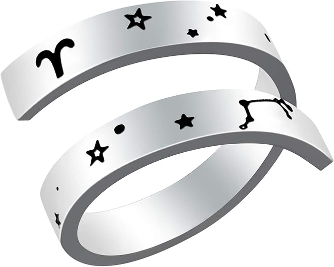 Engraved Zodiac Ring, Surgical 316L Stainless Steel Statement Open Finger Rings, Horoscope Astrology Thumb Band Jewelry Gift for Women Men, US Size 8-9 - Aries Ring for men