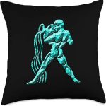 Turquoise Zodiac Sign Aquarius Throw Pillow - Aquarius Pillow for men