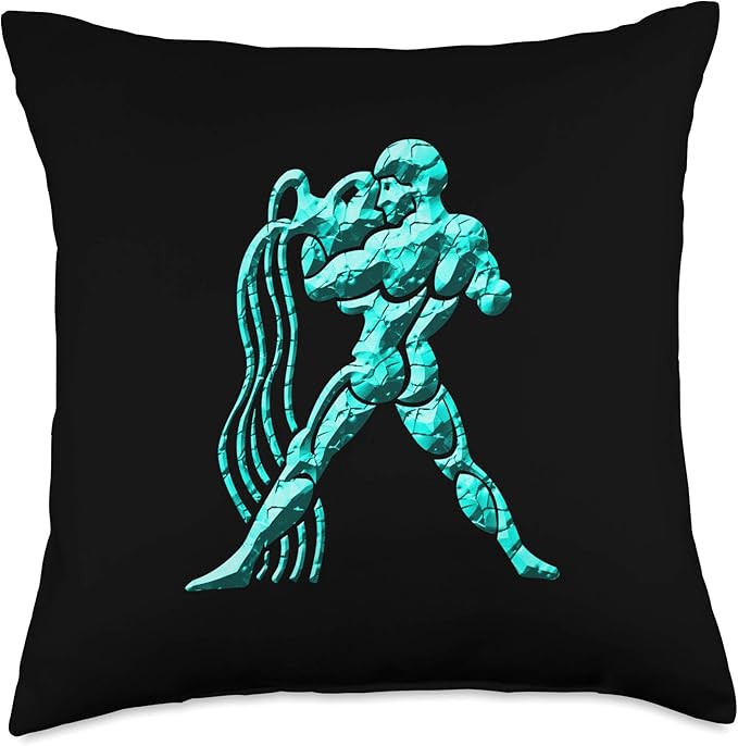Turquoise Zodiac Sign Aquarius Throw Pillow - Aquarius Pillow for men
