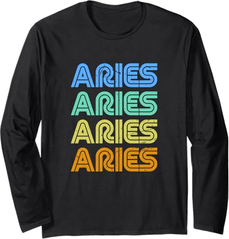 Aries Vintage Retro Zodiac Sign / Aries Birthday Design Long Sleeve T-Shirt - Aries T-Shirt for men