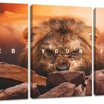 Motivational Wall Art Inspirational Canvas Wall Art Lion Posters Prints Office Wall Decor 3 Pieces Entrepreneur Quotes Picture Paintings Artwork Bedroom Home Decor Decoration (36”Wx16”H) - Leo Canvas for men