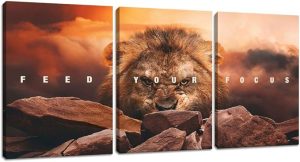 Motivational Wall Art Inspirational Canvas Wall Art Lion Posters Prints Office Wall Decor 3 Pieces Entrepreneur Quotes Picture Paintings Artwork Bedroom Home Decor Decoration (36”Wx16”H) - Leo Canvas for men