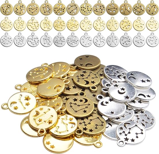 Constellation Charms Pendant, 3 Sets (36 Pieces) Zodiac Sign Charm Flat Round Metal Pendant Twelve Constellation Charm DIY Craft Supplies for Necklace Bracelet Jewelry Making - Aries Necklace for men