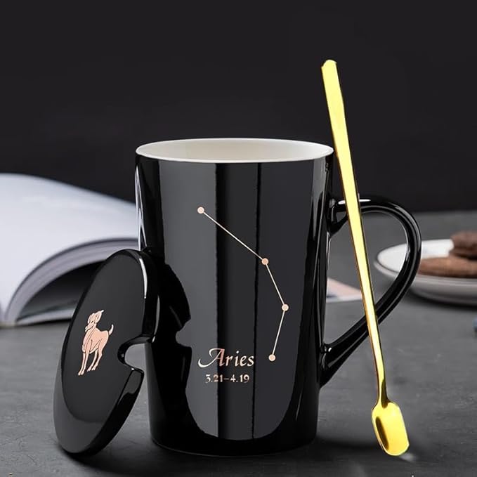 15 Oz (about 425.2 g) for Cocoa Milk (Aries) Creative Black Constellation Aries Coffee Mug Teacup - Aries Mug for men