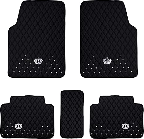 eing All Weather Pu Leather Floor Mats for Car SUV & Truck - 5 Pack/Set (Front & Rear), Heavy Duty Protection,Crown Car Floor Cushion,Black - Aries Car Floor Mat for men
