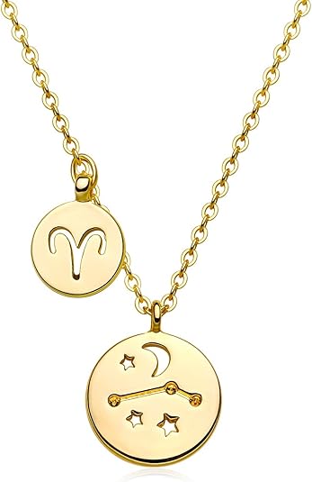 Gold Necklace for Women 18K Gold Plated Astrology Zodiac Necklace 12 Constellation Necklace Birthday Gift for Women - Aries Necklace for men