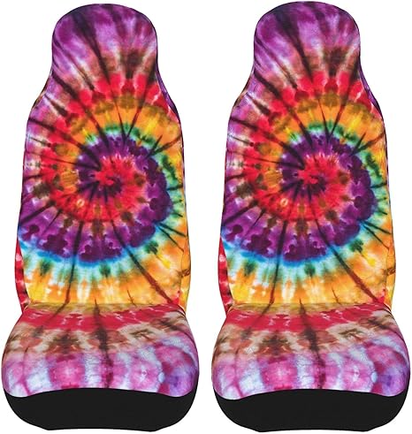 BLUBLU Car Front Seat Covers 2 PCS, Vehicle Seat Protector Car Mat Covers, Fit Most Cars, Sedan, SUV, Van - Tie Dye Colorful Rainbow - Aries Car Seat Cover for men