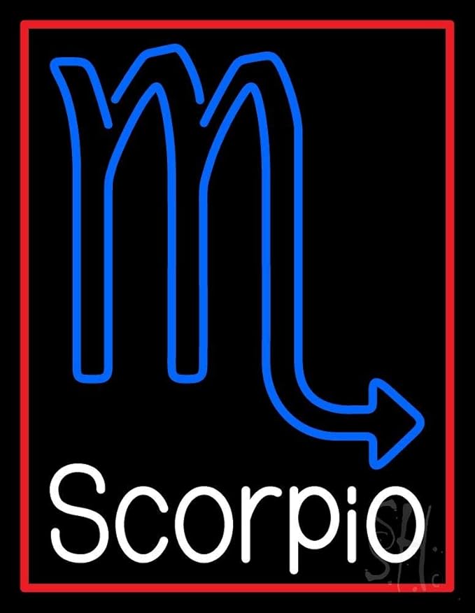 White Scorpio Zodiac LED Neon Sign 19" Tall x 15" Wide - inches Black Square Cut Acrylic Backing, with Dimmer - Bright and Premium built indoor LED Neon Sign for Storefront. - Scorpio Products for men