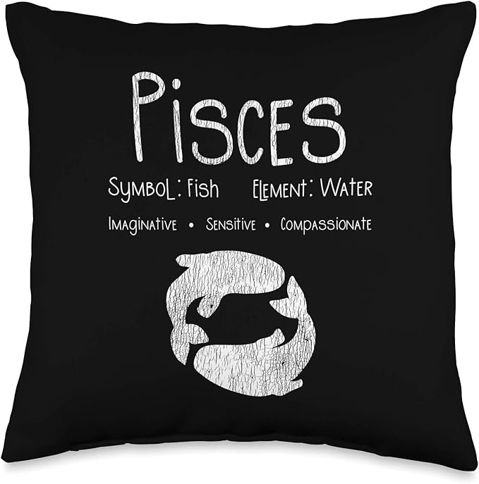 Retro Distressed Pisces Symbol Zodiac Sign Birthday Gift Throw Pillow - Aquarius Pillow for men