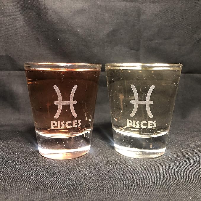 Zodiac Signs Shot Glass set of 2 Aries Leo Cancer Pisces Scorpio Taurus Sagittarius Gemini Virgo Libra Capricorn Aquarius (PISCES) - Aquarius Mug for men