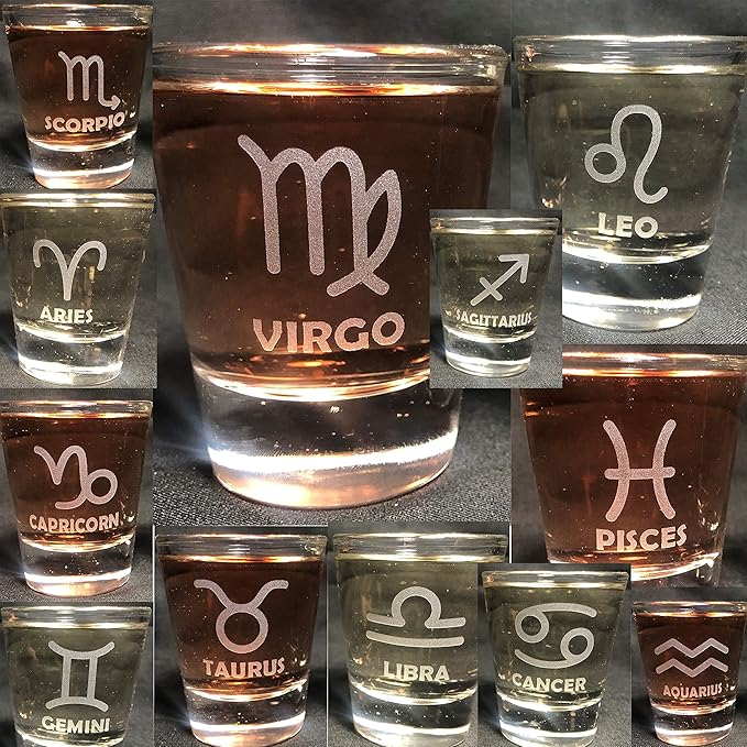 Alankathy Mugs Zodiac Signs Shot Glass set of 2 Aries Leo Cancer Pisces Scorpio Taurus Sagittarius Gemini Virgo Libra Capricorn Aquarius (SET OF 12 ZODIAC SIGNS) - Aries Mug for men