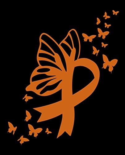 Butterfly Kidney Cancer Ribbon Decal | Orange | Made in USA by Foxtail Decals | for Car Windows, Tablets, Laptops, Water Bottles, etc. | 3.7 x 4.5 inch - Cancer Car Accessories for men